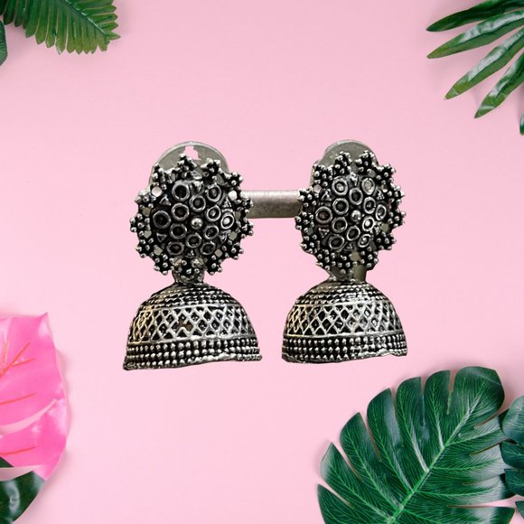Ethnic silver colored oxidized Metal Earrings - Picture 1 of 2